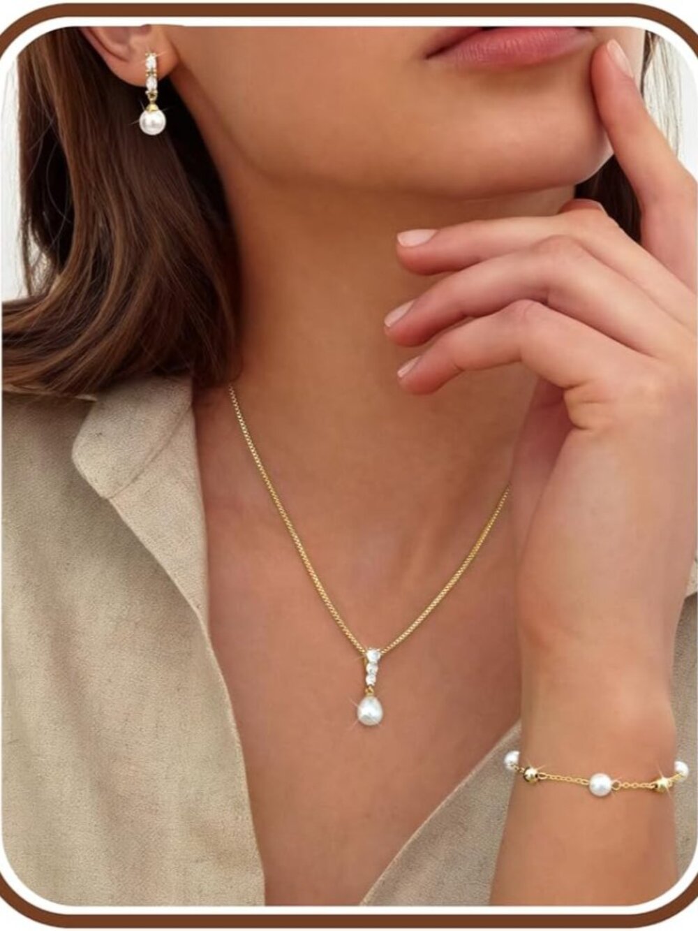 14K Gold Plated Pearl Jewelry Set for Women - 925 Sterling Silver Post Dangle Ea